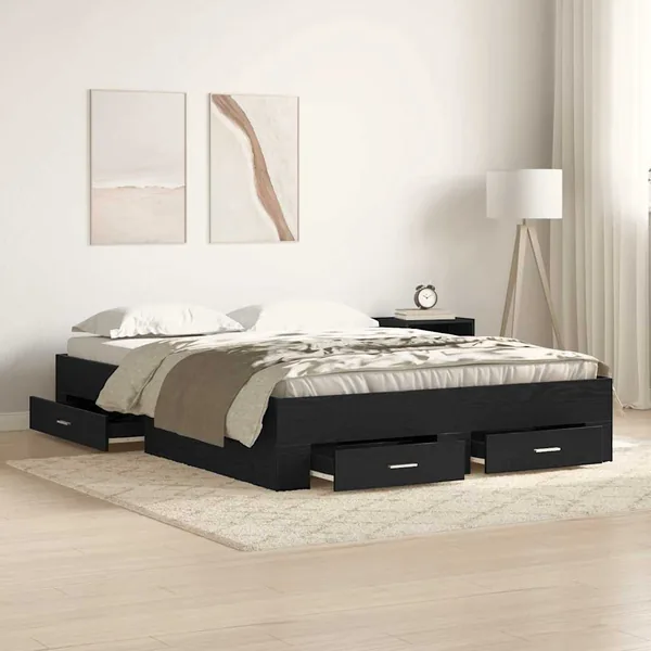 Cadre de lit Chêne noir 135 x 190 cm Bois d'ingénierie