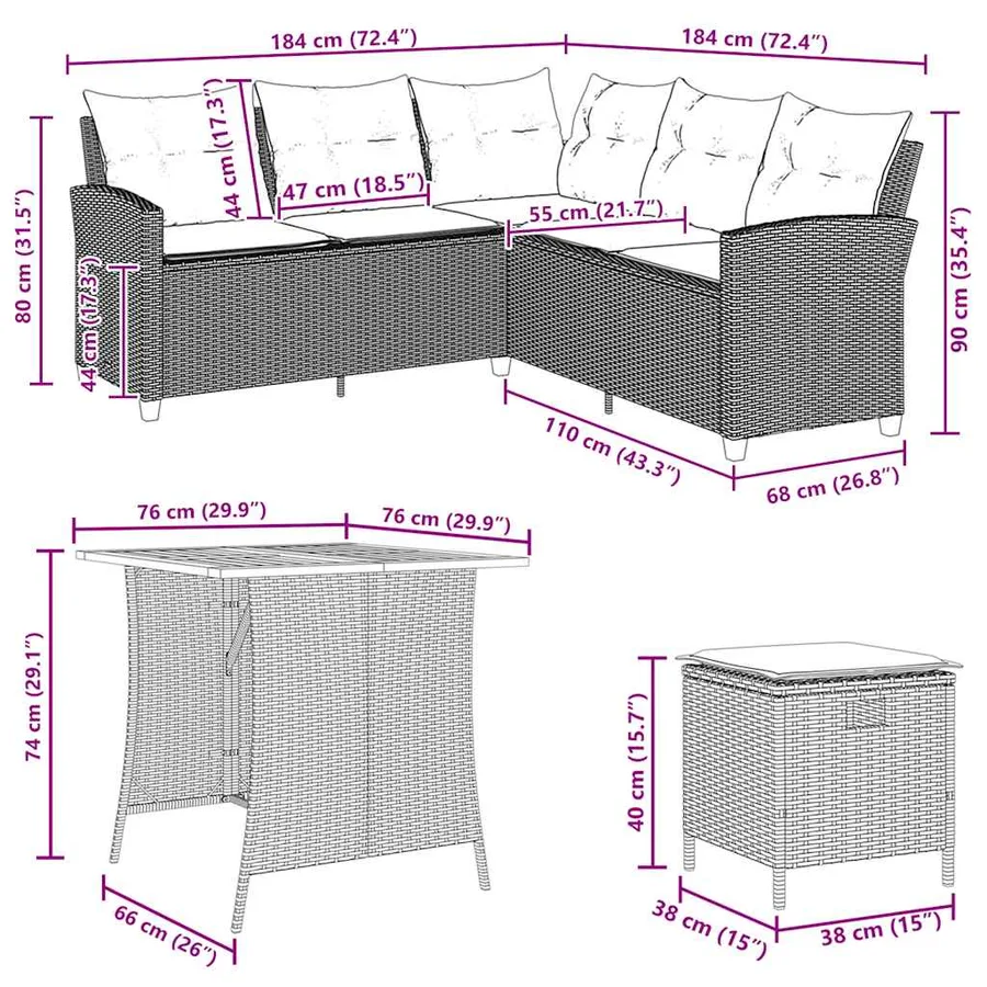 Ensemble de canapé de jardin 6 pcs avec coussins en forme de L gris résine tressée - 10