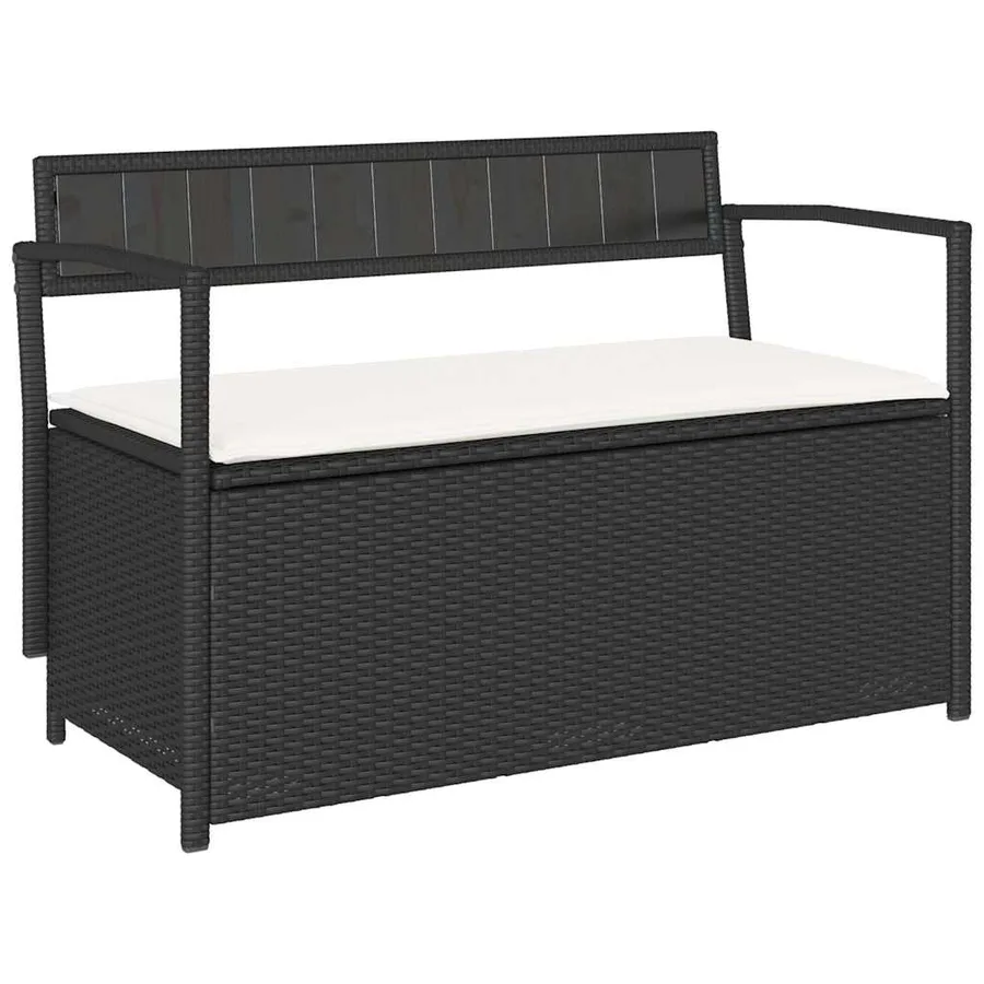 Banc de rangement de jardin avec coussin noir résine tressée - 2