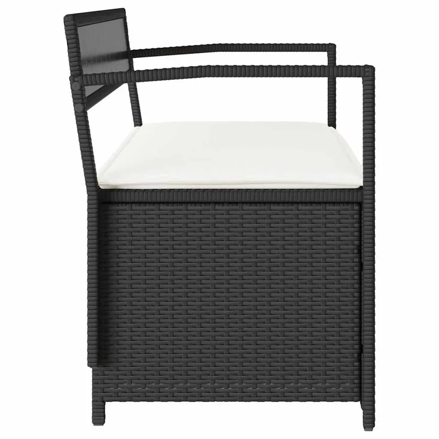 Banc de rangement de jardin avec coussin noir résine tressée - 5