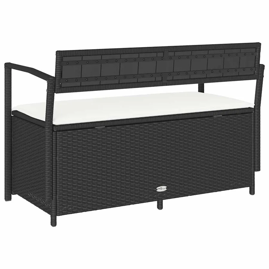 Banc de rangement de jardin avec coussin noir résine tressée - 6