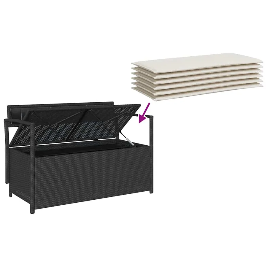 Banc de rangement de jardin avec coussin noir résine tressée - 7