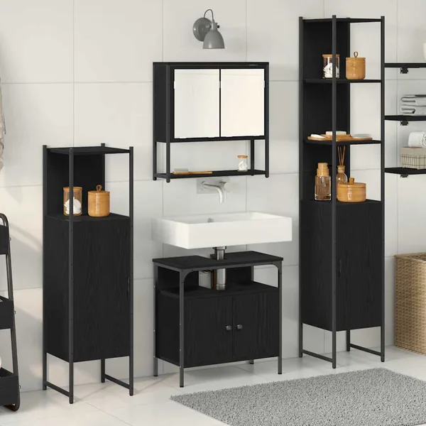 Ensemble de mobilier de salle de bain 4 pcs Chêne noir
