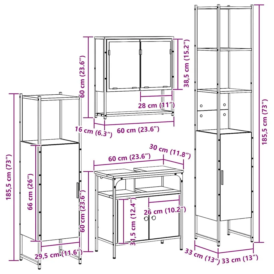 Ensemble de mobilier de salle de bain 4 pcs Chêne noir - 16