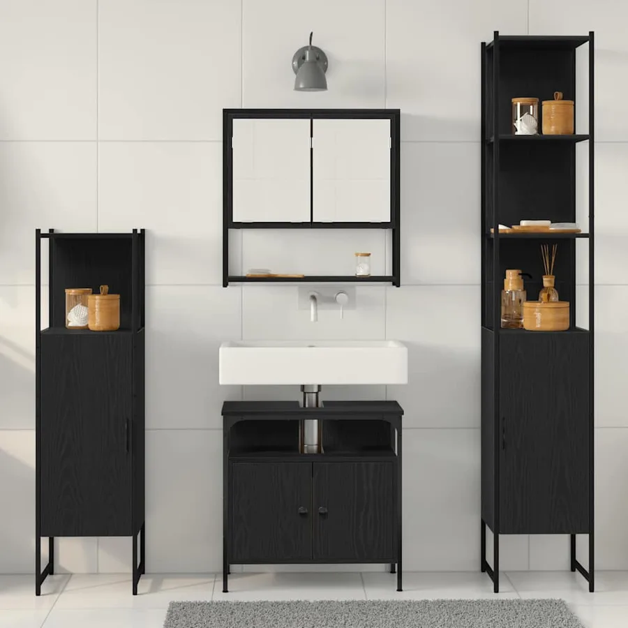 Ensemble de mobilier de salle de bain 4 pcs Chêne noir - 4