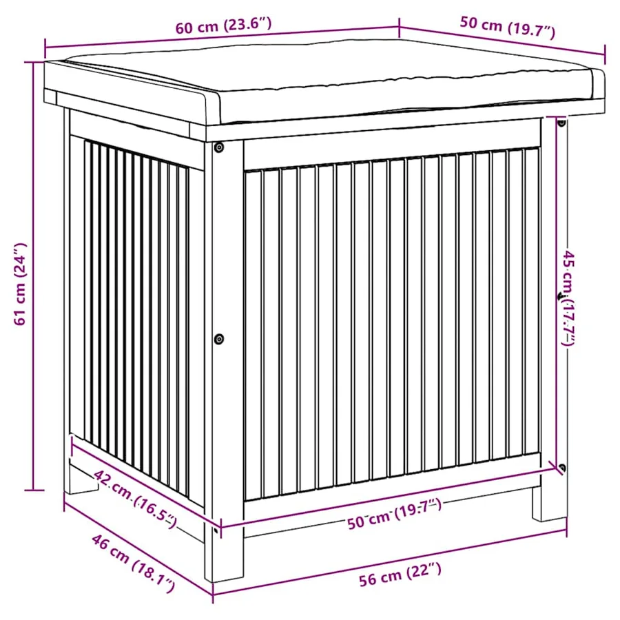 Boîte à coussins d'extérieur 60x50x61 cm bois massif d'acacia - 12