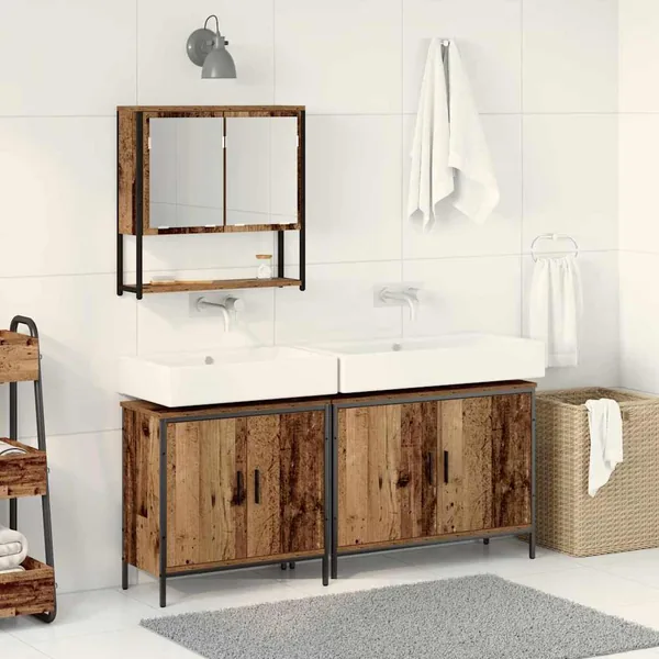 Ensemble de mobilier de salle de bain avec étagère 3 pcs Marron