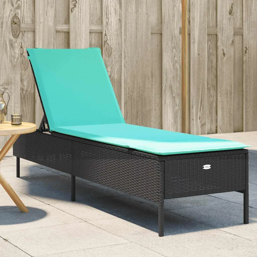 Chaise longue avec coussin en rotin synthétique noir - 14