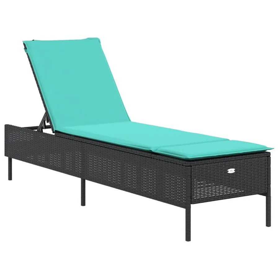 Chaise longue avec coussin en rotin synthétique noir - 15