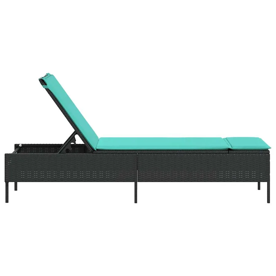 Chaise longue avec coussin en rotin synthétique noir - 18