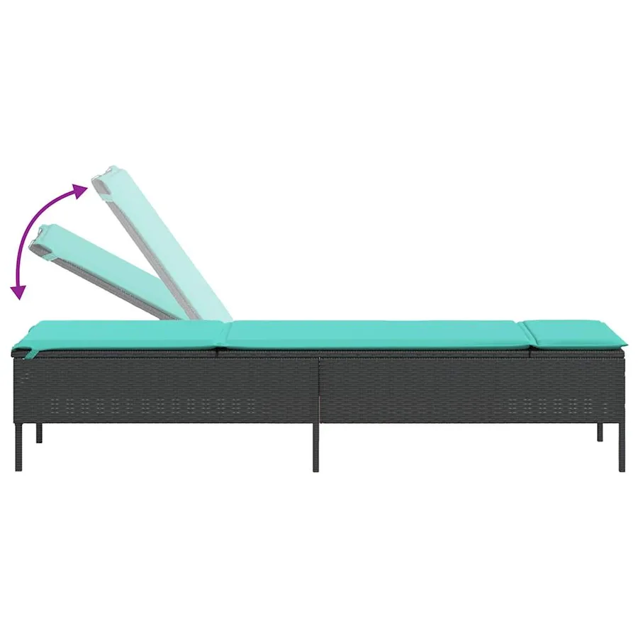 Chaise longue avec coussin en rotin synthétique noir - 20