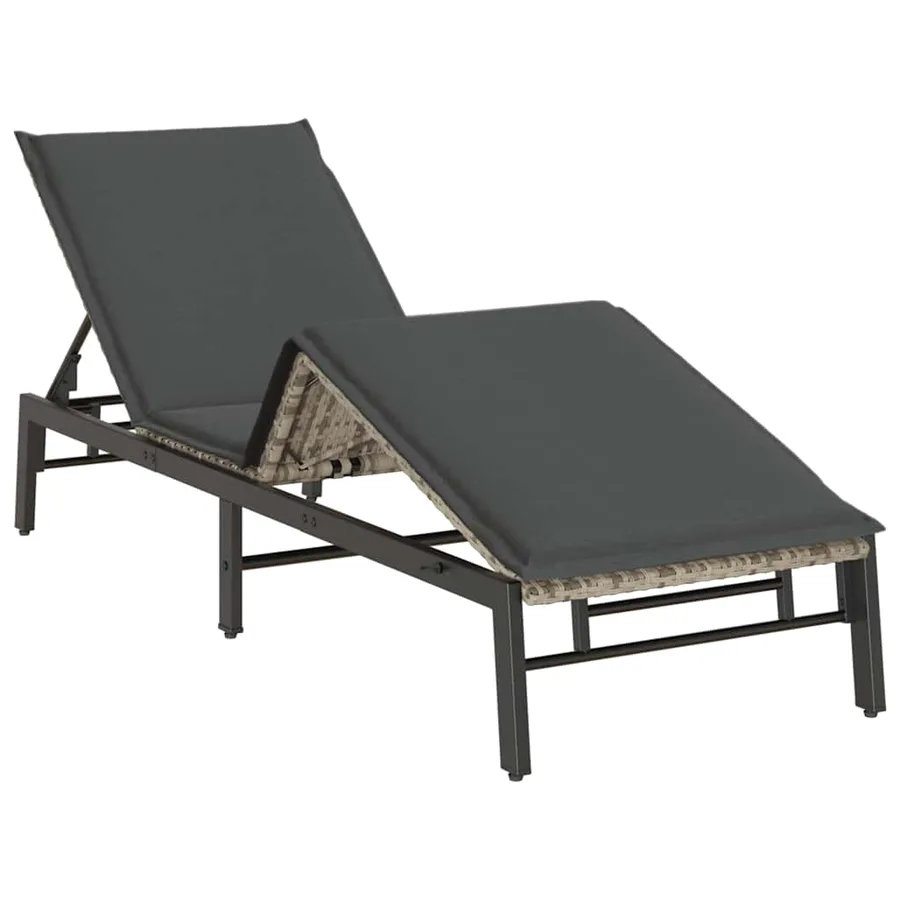 Chaise longue avec coussin en rotin synthétique noir - 29