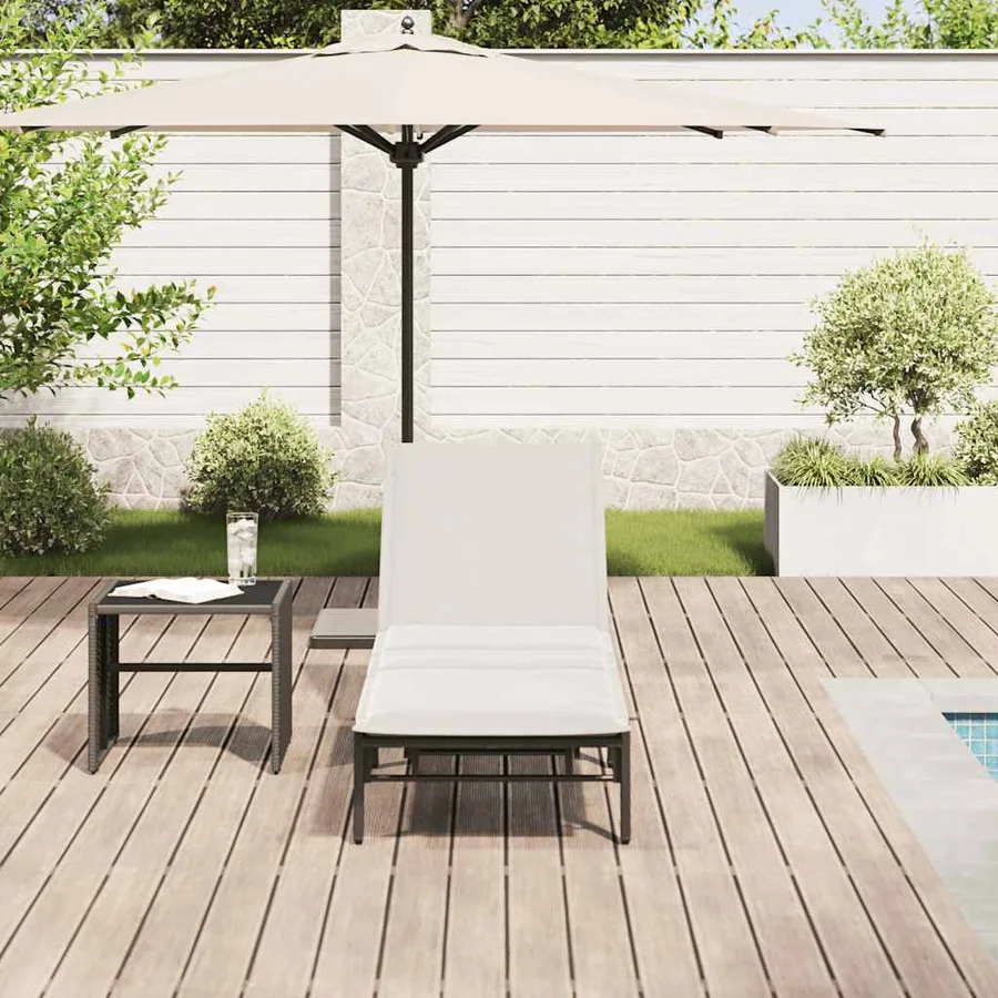 Chaise longue avec coussin en rotin synthétique noir - 3