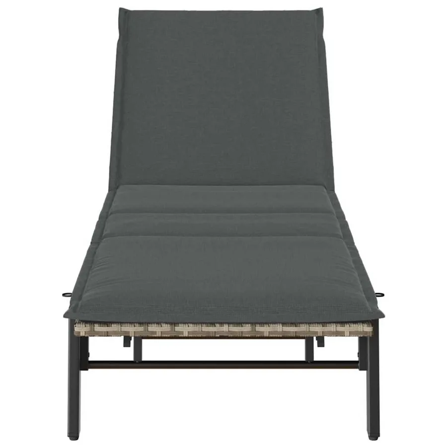 Chaise longue avec coussin en rotin synthétique noir - 30
