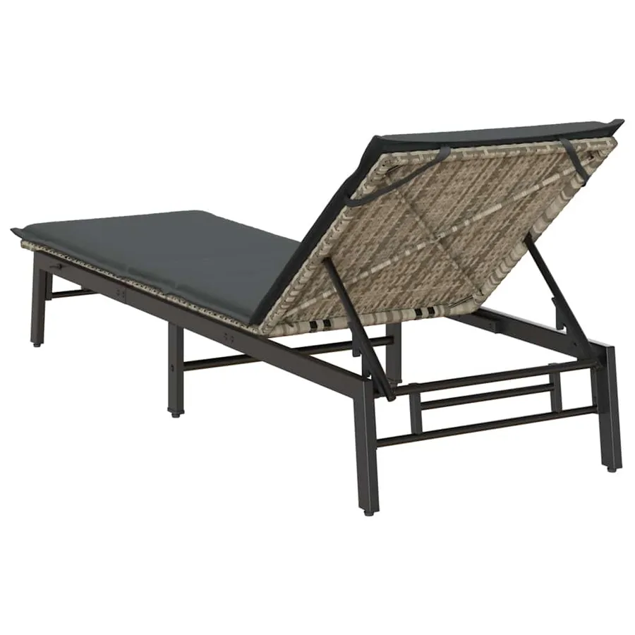 Chaise longue avec coussin en rotin synthétique noir - 32