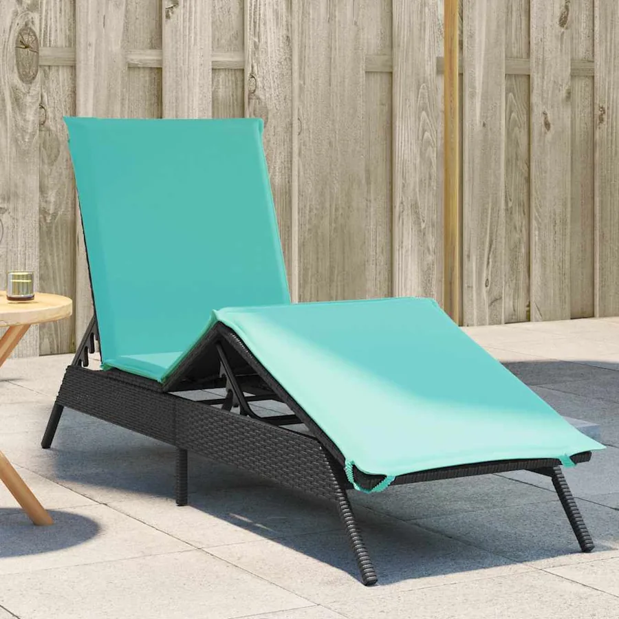 Chaise longue avec coussin en rotin synthétique noir - 38