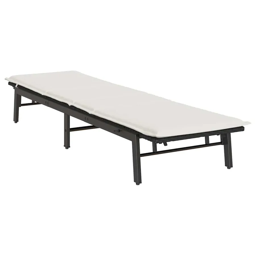 Chaise longue avec coussin en rotin synthétique noir - 4