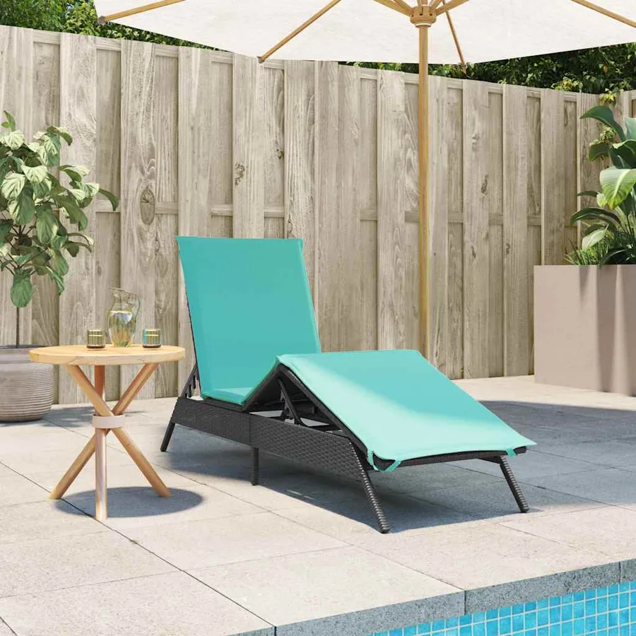 Chaise longue avec coussin en rotin synthétique noir - 40