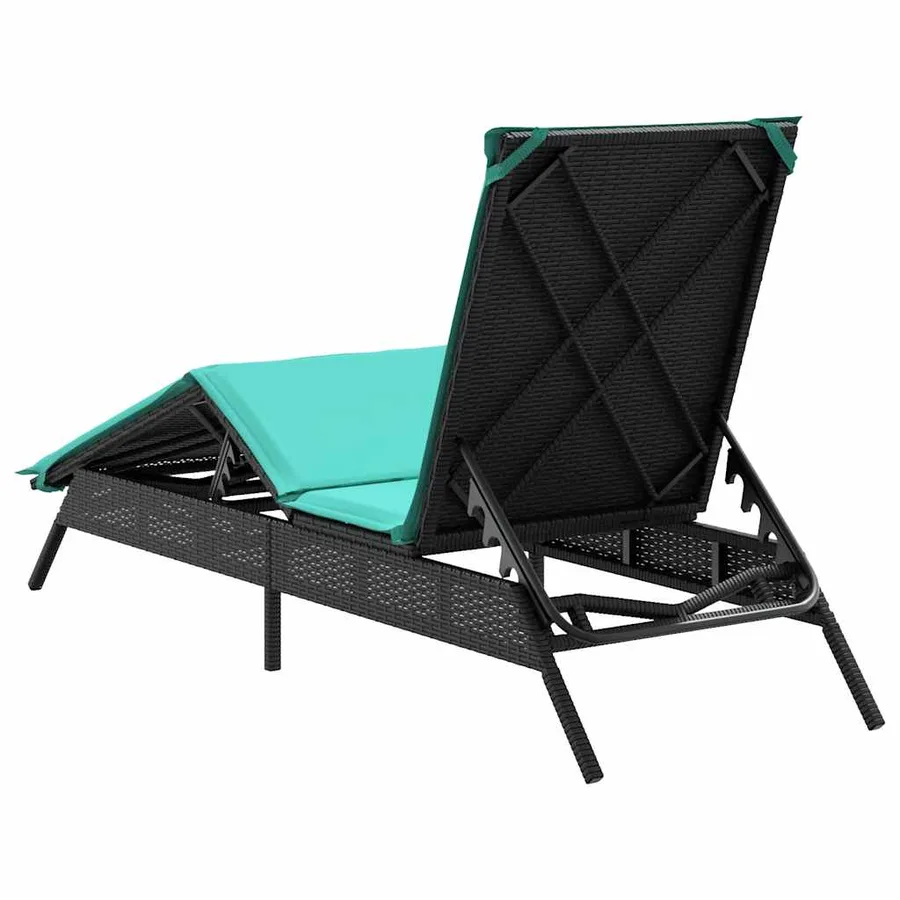 Chaise longue avec coussin en rotin synthétique noir - 43