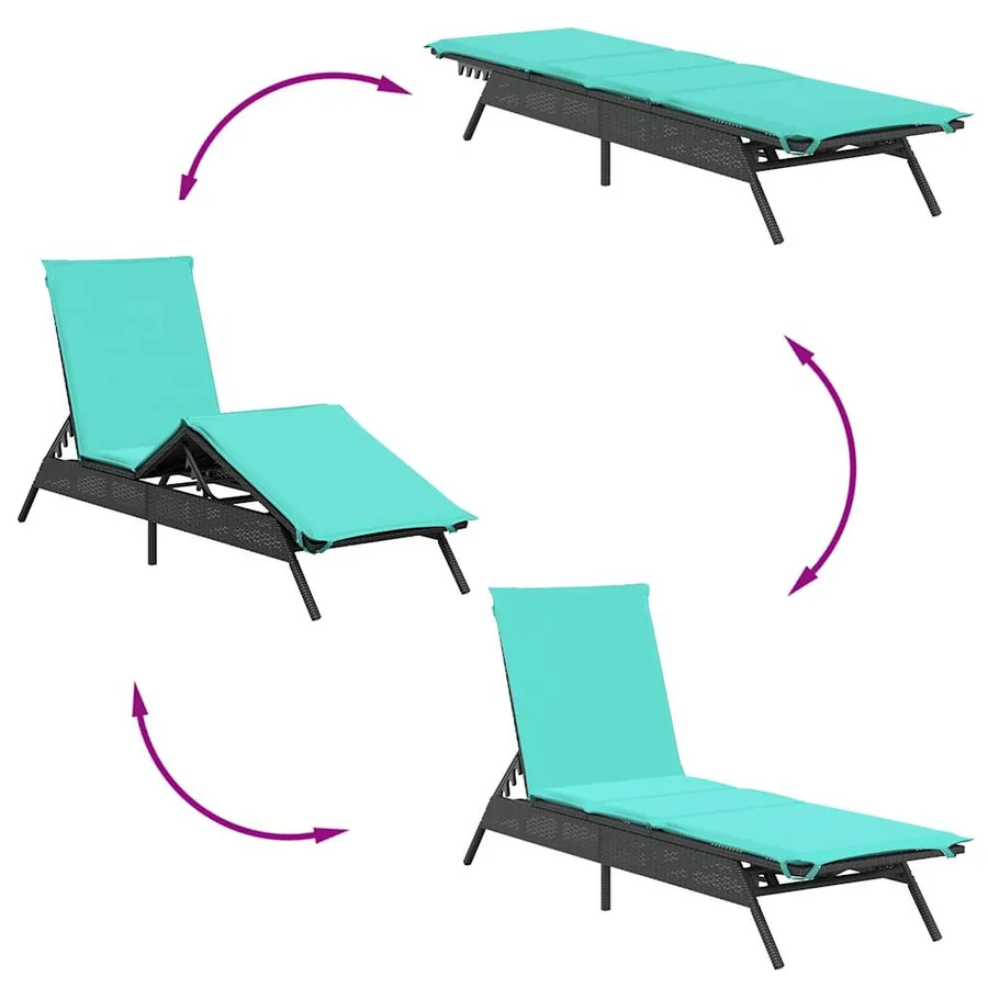 Chaise longue avec coussin en rotin synthétique noir - 44