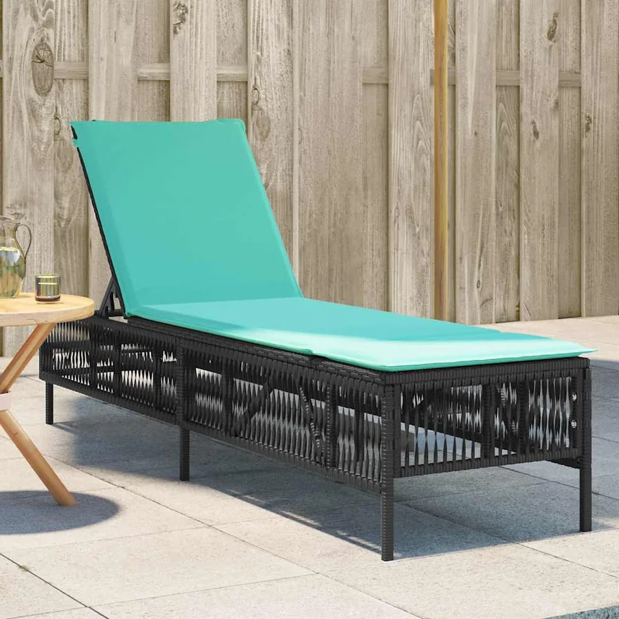 Chaise longue avec coussin en rotin synthétique noir - 49
