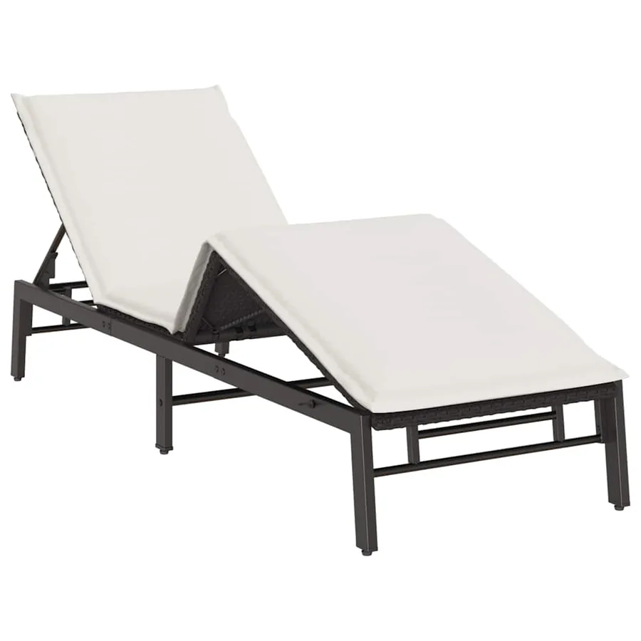 Chaise longue avec coussin en rotin synthétique noir - 5