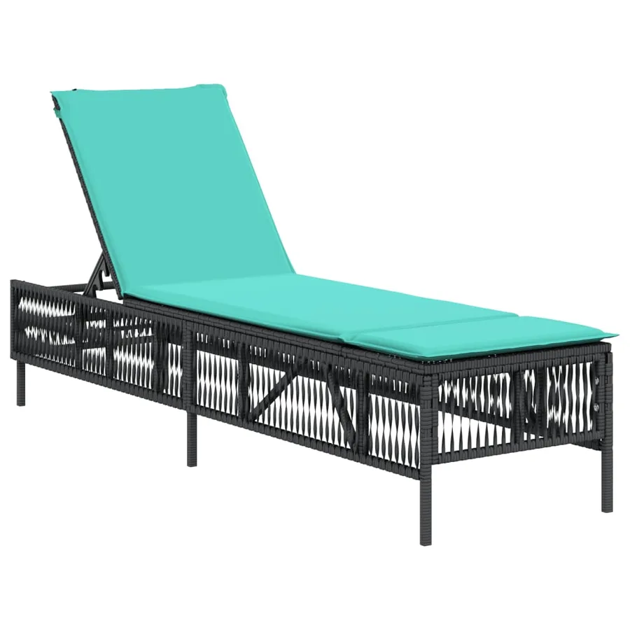 Chaise longue avec coussin en rotin synthétique noir - 50