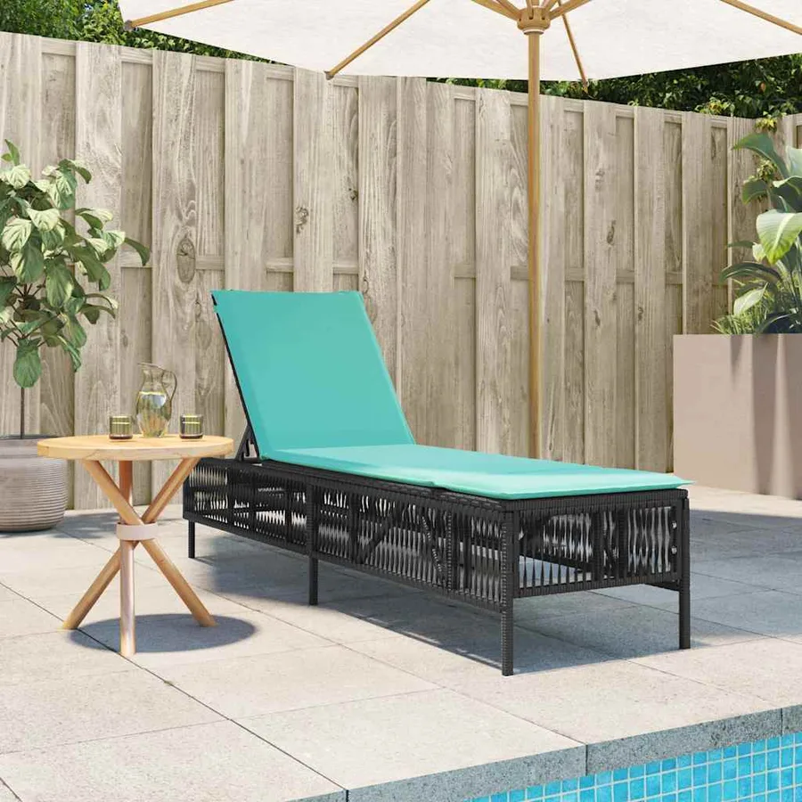 Chaise longue avec coussin en rotin synthétique noir - 51