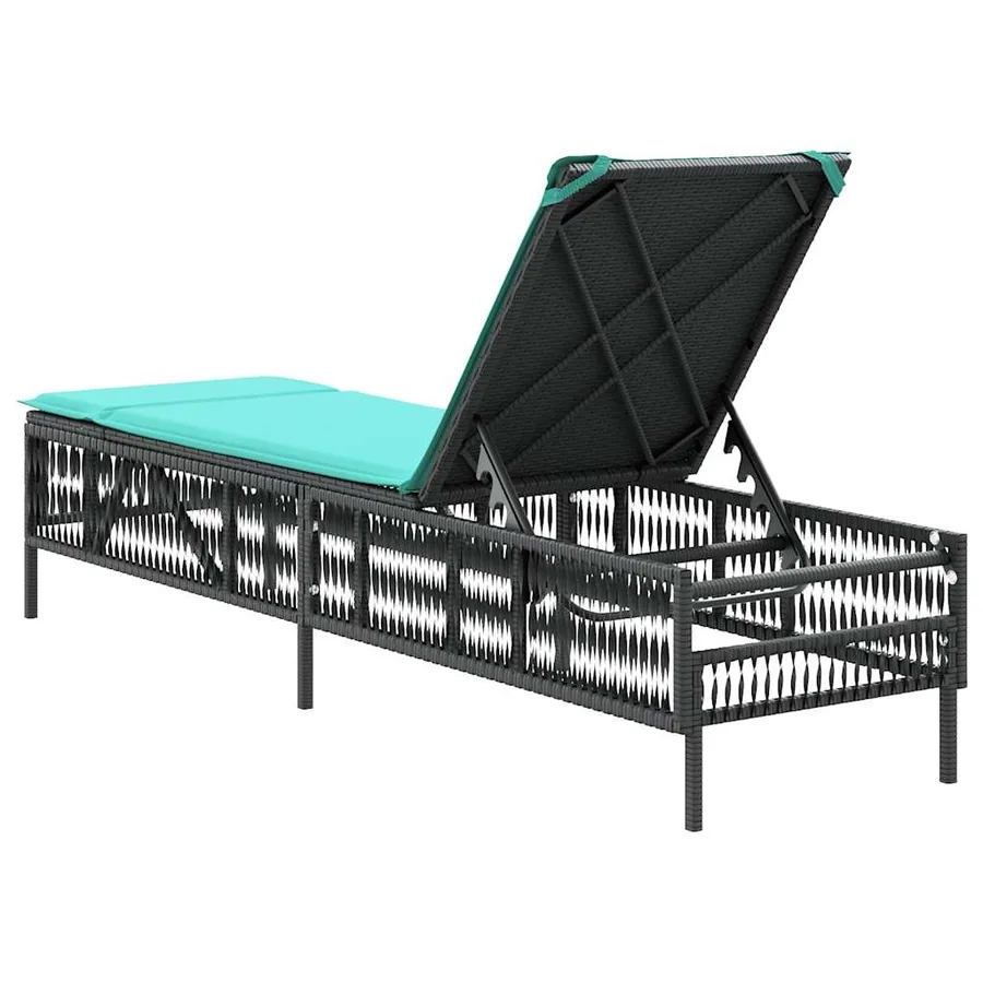 Chaise longue avec coussin en rotin synthétique noir - 54