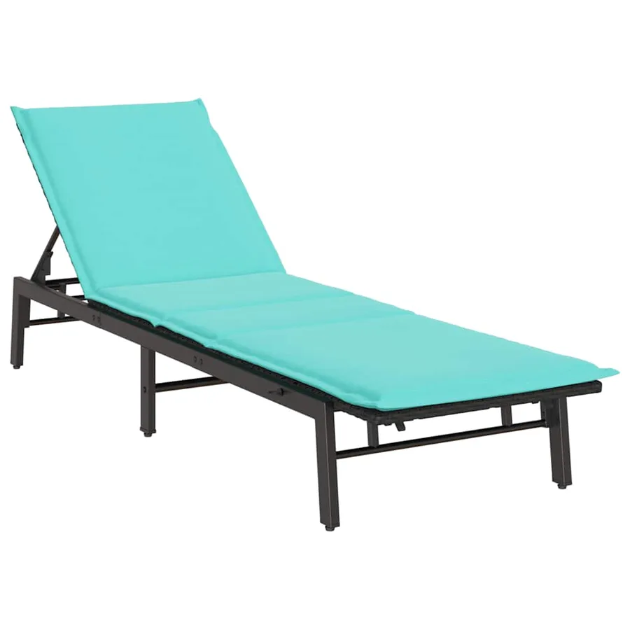 Chaise longue avec coussin en rotin synthétique noir - 61