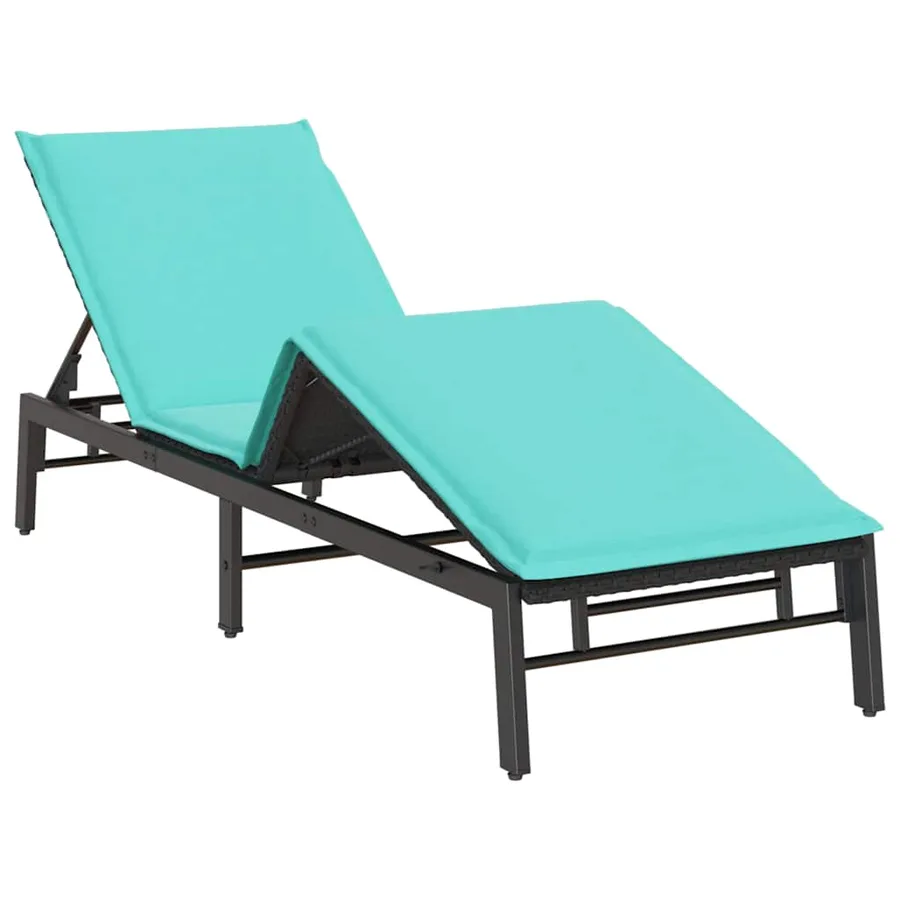 Chaise longue avec coussin en rotin synthétique noir - 64