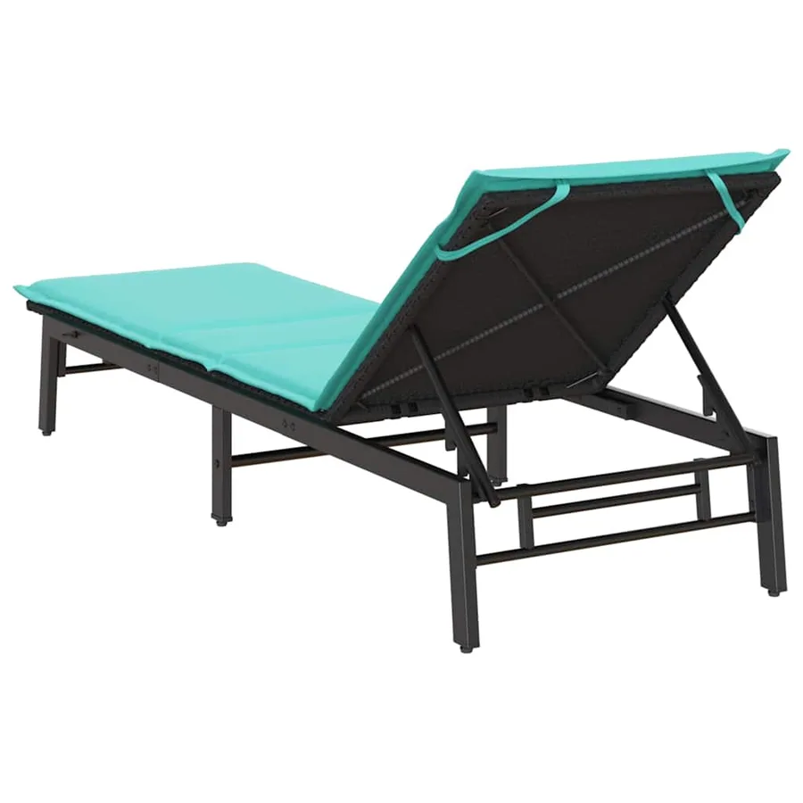Chaise longue avec coussin en rotin synthétique noir - 67