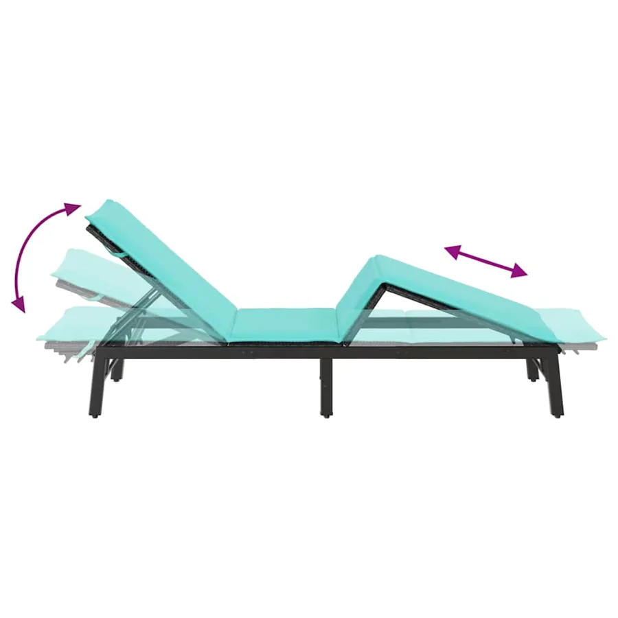 Chaise longue avec coussin en rotin synthétique noir - 68