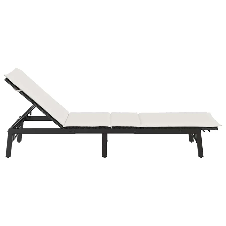 Chaise longue avec coussin en rotin synthétique noir - 7