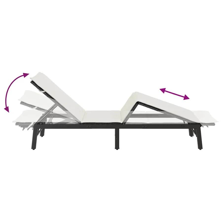 Chaise longue avec coussin en rotin synthétique noir - 9