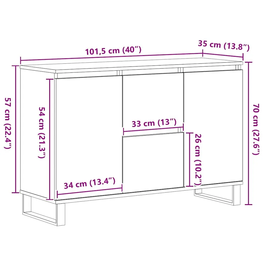 Buffet Chêne noir 101,5 x 35 x 70 cm Bois d'ingénierie - 11
