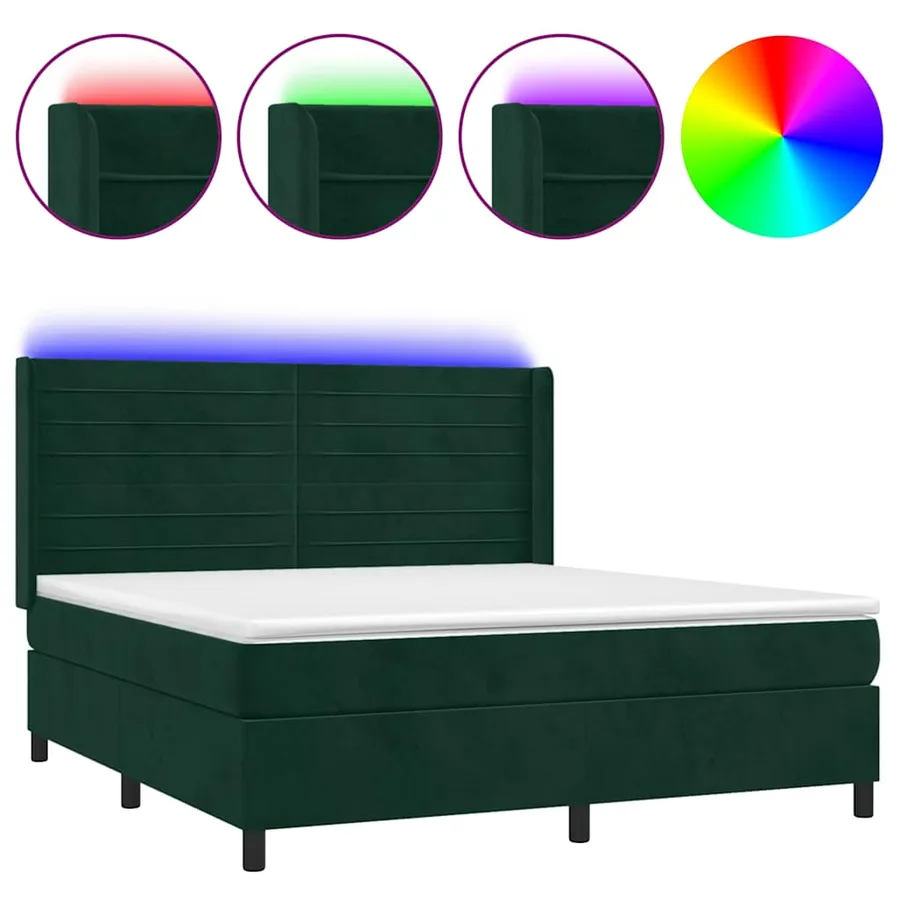 Sommier à lattes de lit matelas et LED Vert foncé 180x200 cm - 2