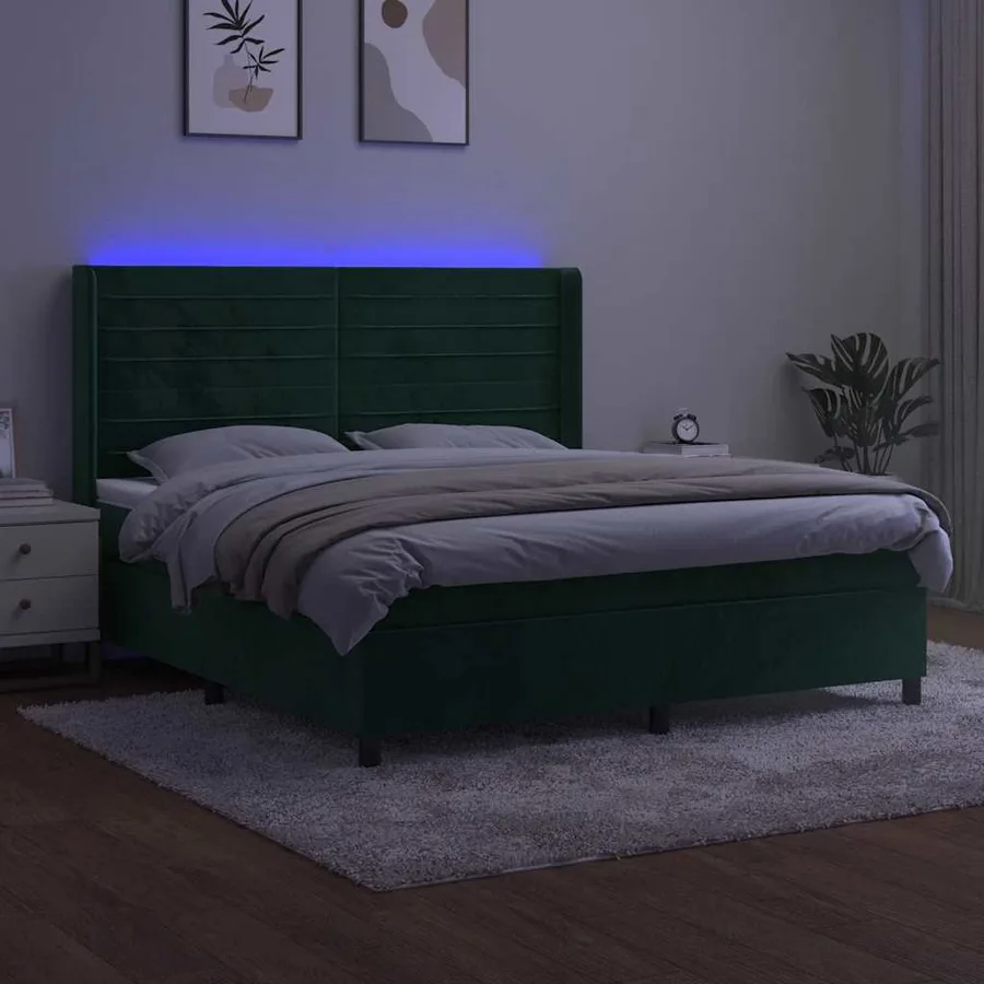 Sommier à lattes de lit matelas et LED Vert foncé 180x200 cm - 3