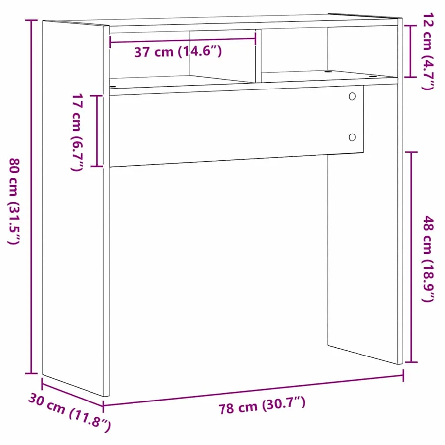 Table console Chêne noir 78 x 30 x 80 cm Bois d'ingénierie - 8