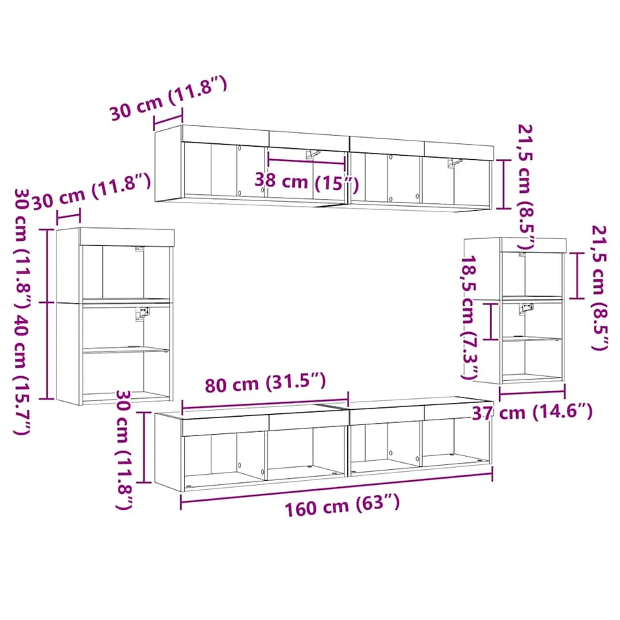 Ensemble meuble TV 8 pcs chêne artisanal Bois d'ingénierie - 16