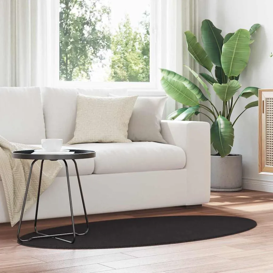Tapis de surface ovale HUARTE Noir 80 x 150 cm 100% Polyester