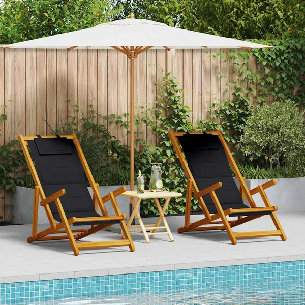Chaise de plage avec coussin 2 pcs Marron Bois d'Acacia Massif