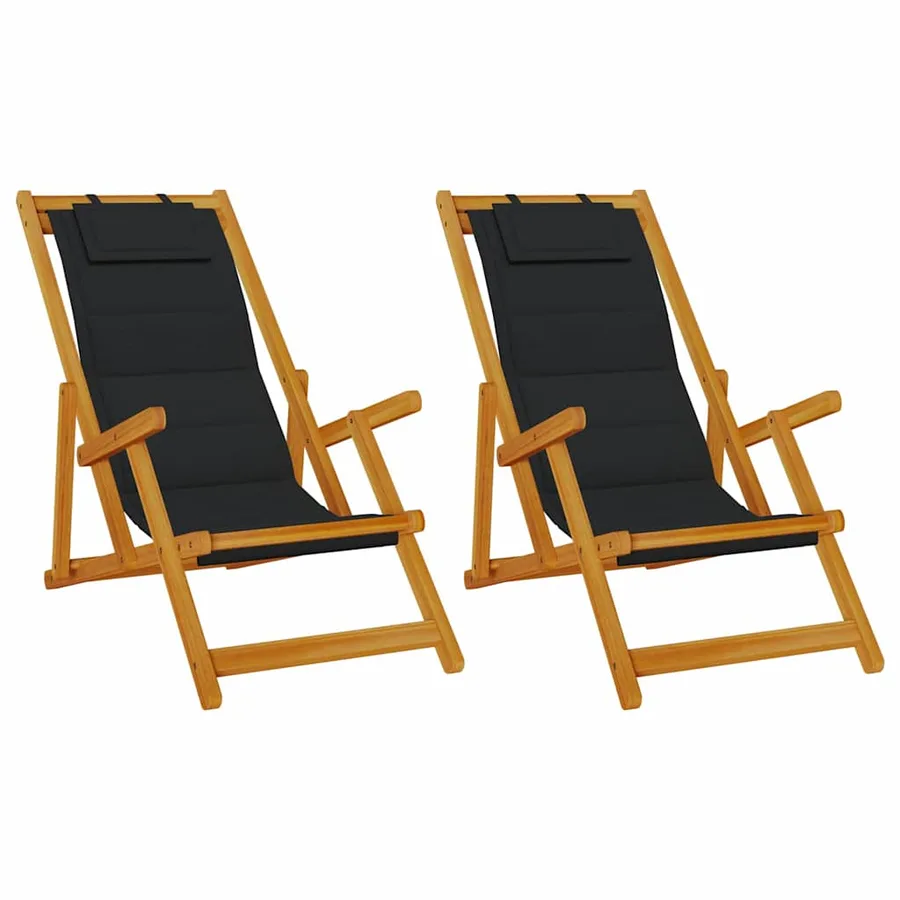 Chaise de plage avec coussin 2 pcs Marron Bois d'Acacia Massif - 2