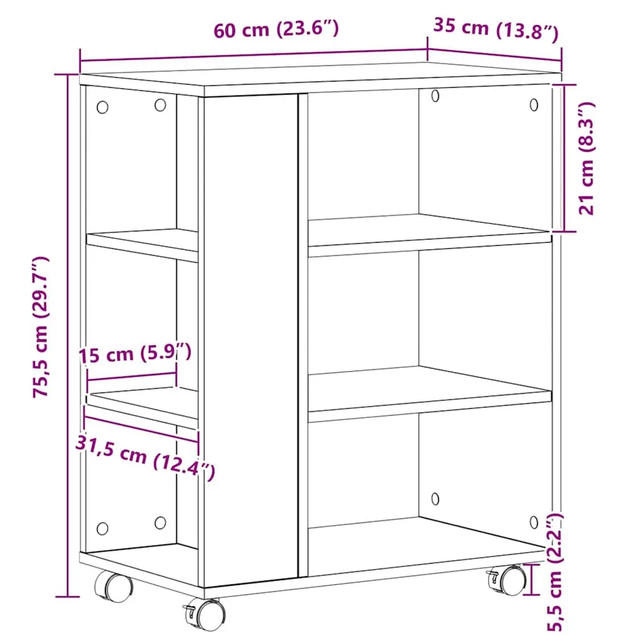 Armoire de rangement avec roue Chêne noir 60 x 35 x 75 cm - 11