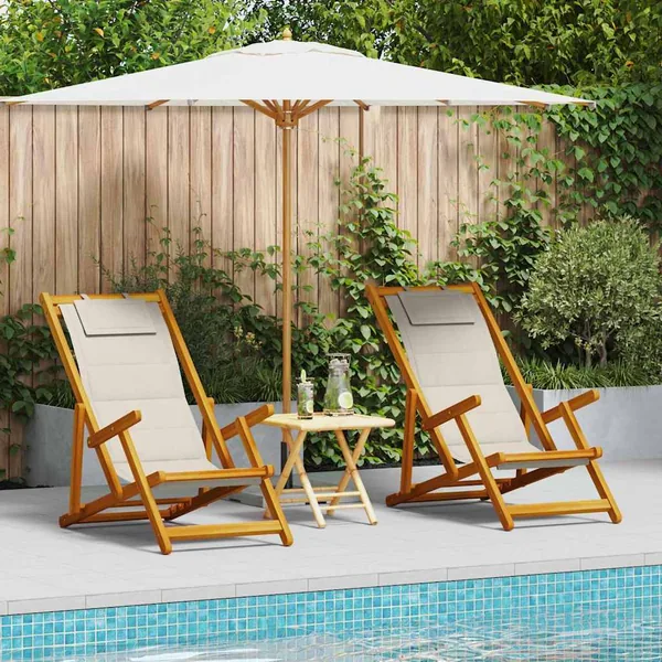 Chaise de plage avec coussin 2 pcs Marron Bois d'Acacia Massif