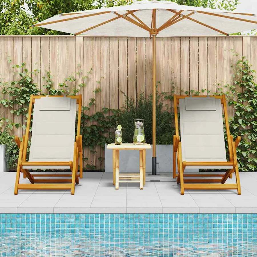 Chaise de plage avec coussin 2 pcs Marron Bois d'Acacia Massif - 3