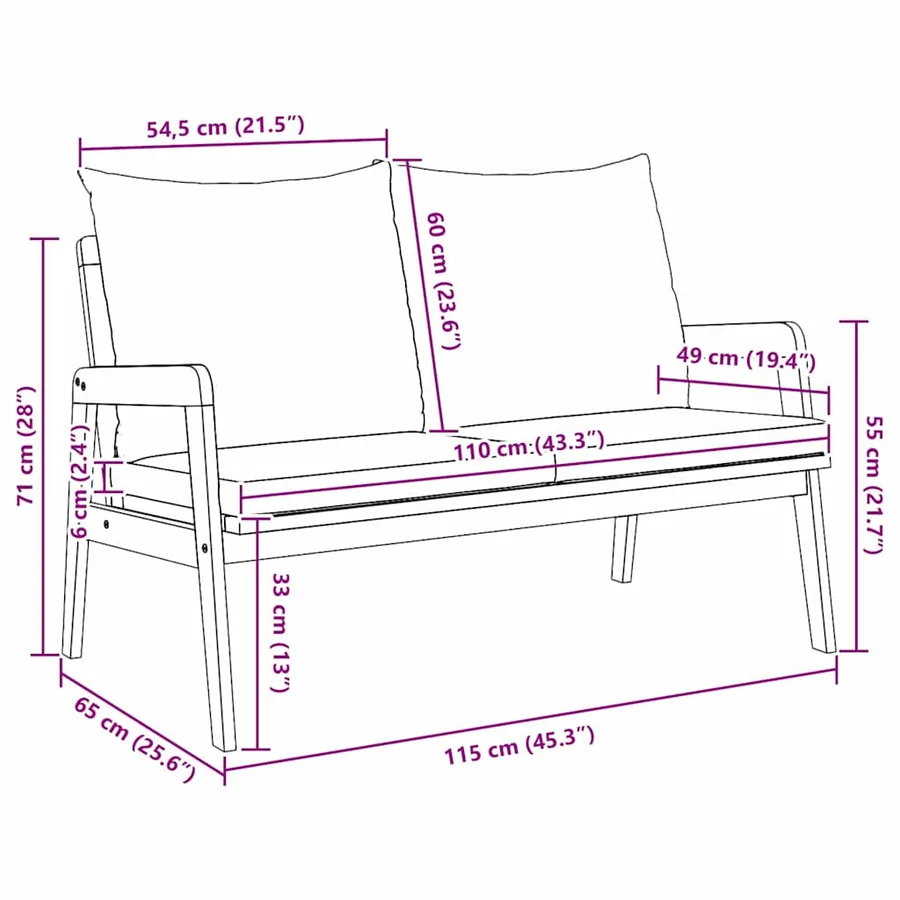 Banc de jardin avec coussin Huile Naturelle 115 x 65 x 71 cm - 9