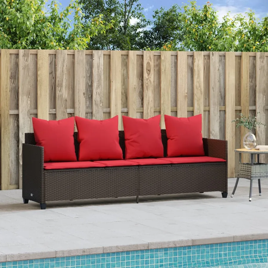 Chaise longue avec coussins marron résine tressée - 3