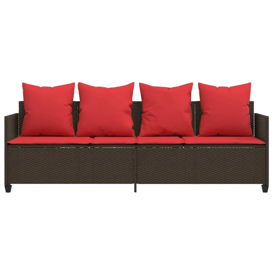 Chaise longue avec coussins marron résine tressée - 5