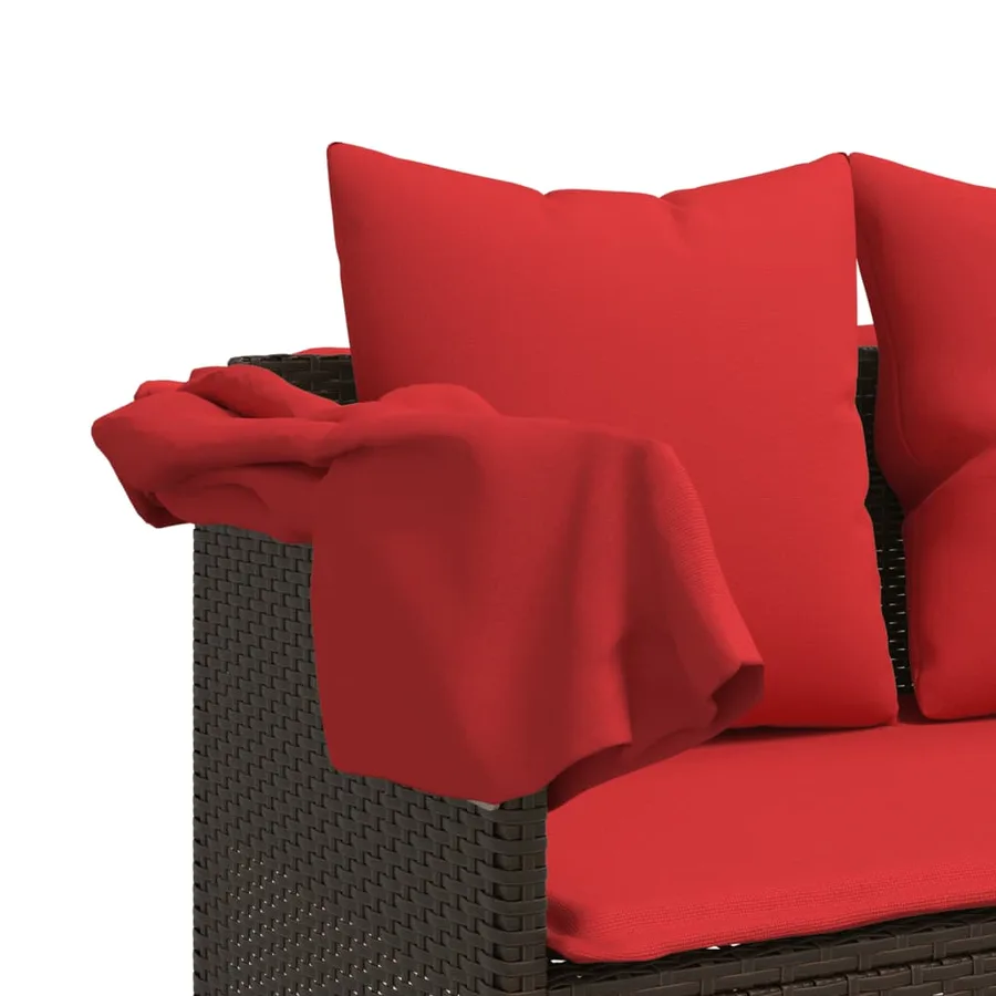 Chaise longue avec coussins marron résine tressée - 8
